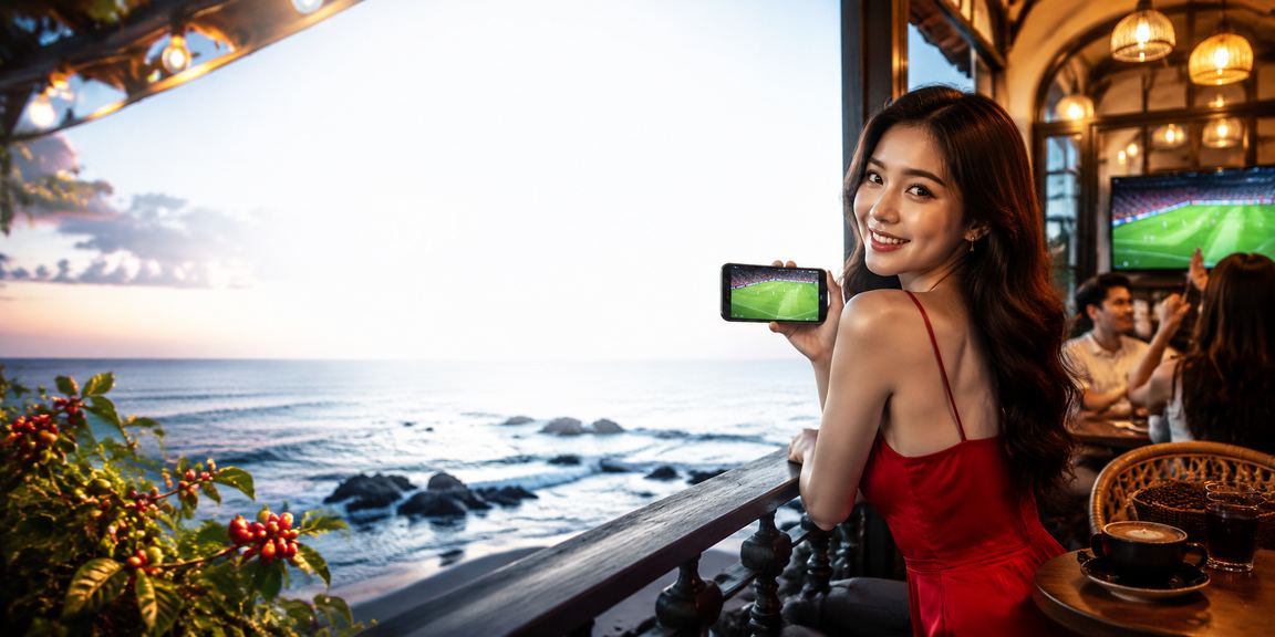 Người dùng Buôn Ma Thuột xem tỷ lệ kèo bóng đá trên điện thoại tại quán cà phê địa phương